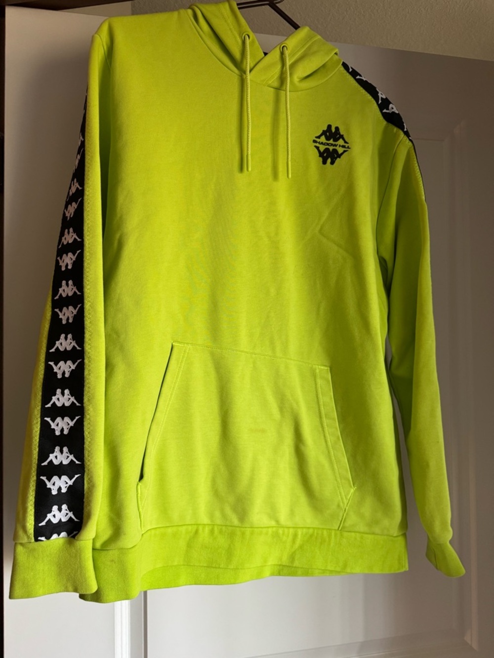 Kappa Neon Lime Pullover Hoodie with Black Logo Tape